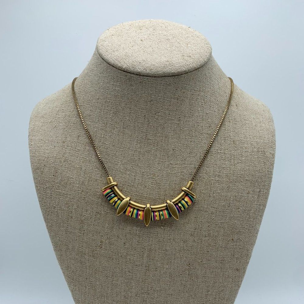 Stella & Dot Multicolor and Brushed Gold Metal Necklace